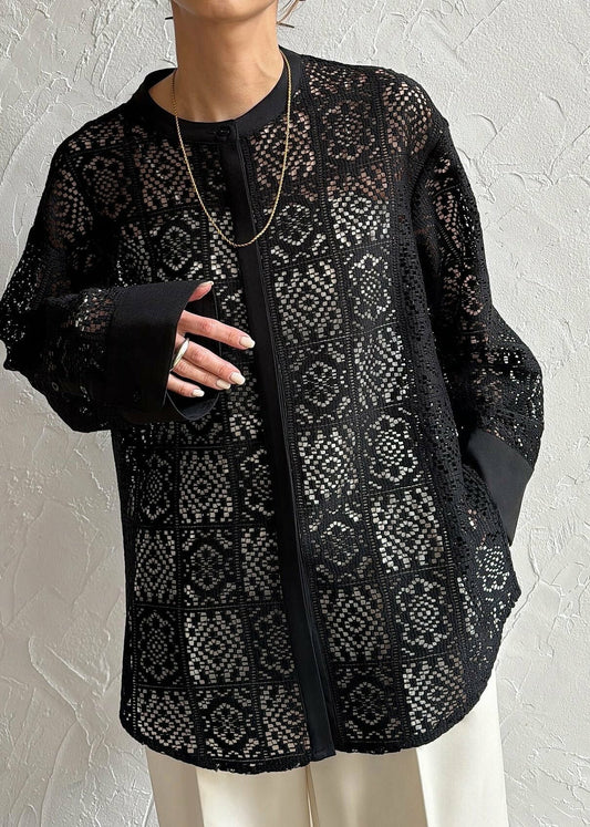 Open Black Lace Hollow Out Fine Side Summer Tops