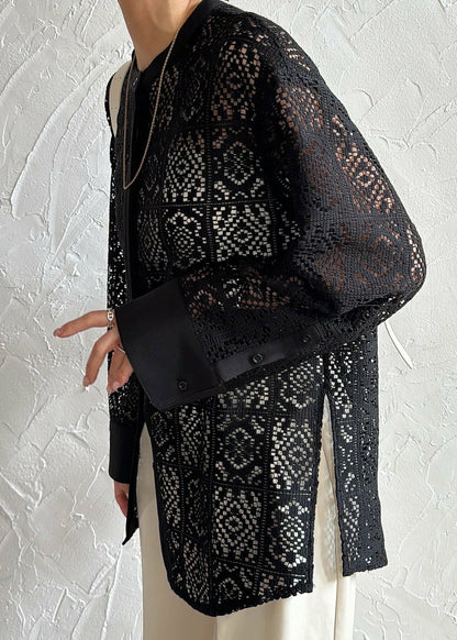 Open Black Lace Hollow Out Fine Side Summer Tops