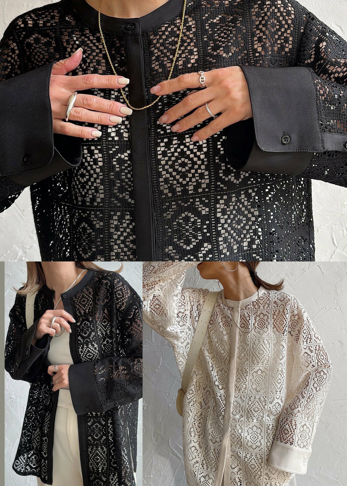 Open Black Lace Hollow Out Fine Side Summer Tops