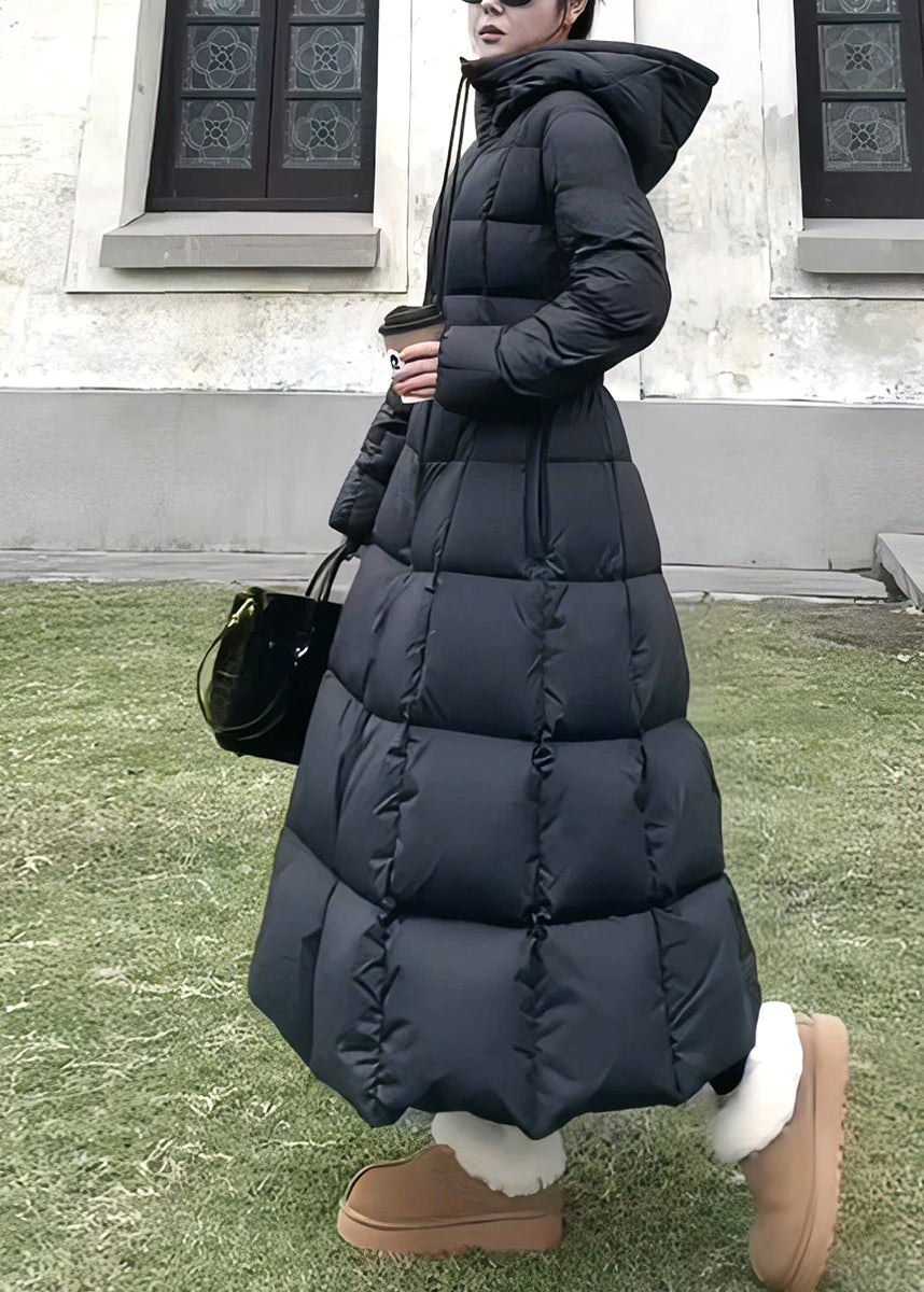 Fine Black Hooded Pockets Slim Fit Duck Down Parkaer Winter TD043