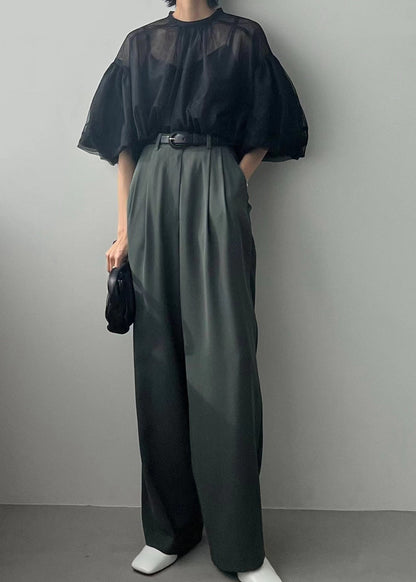 Fine Puff Sheer Tops Tulle Summer Black Sleeve