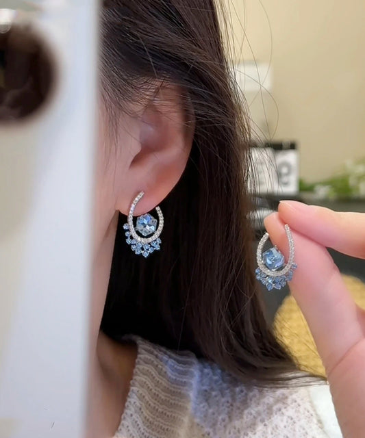 Stud Blue Copper Fine Earrings Zircon Crystal