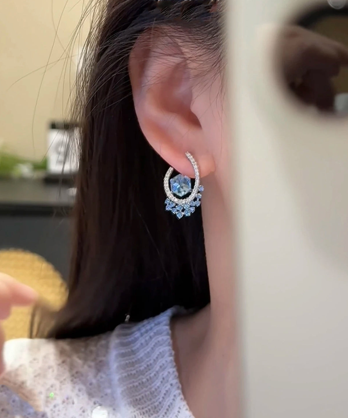 Stud Blue Copper Fine Earrings Zircon Crystal