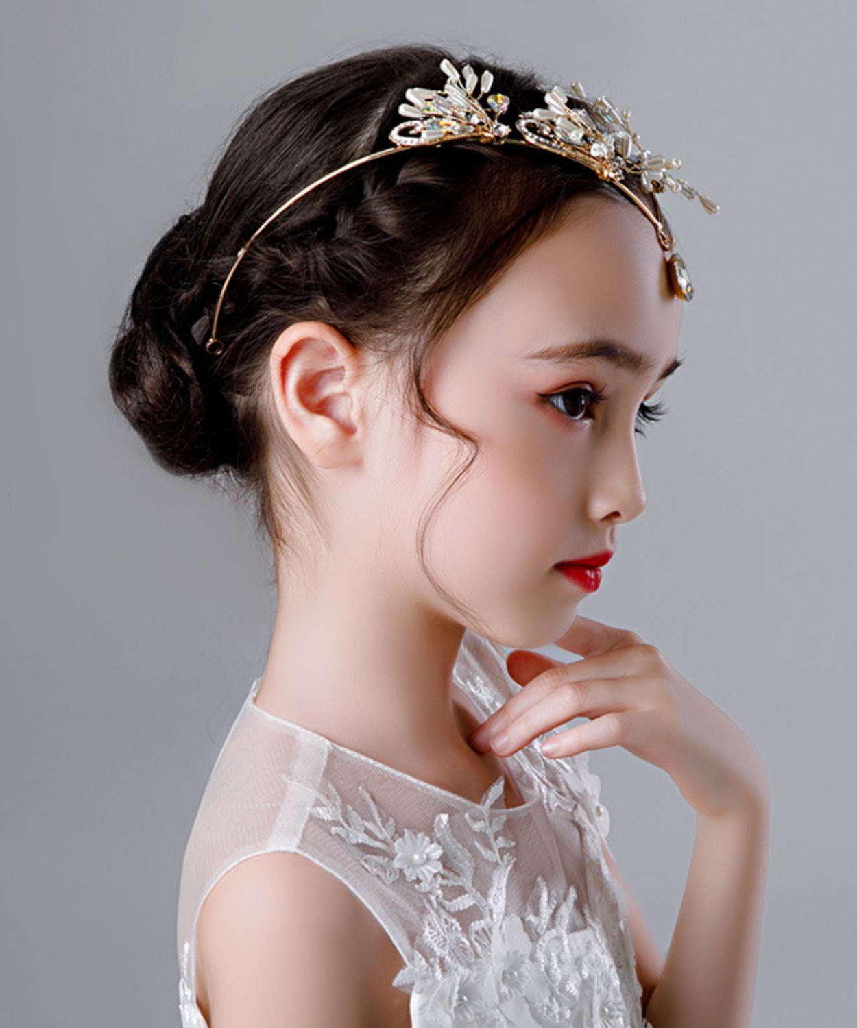 Fine Gold Alloy Inlaid Zircon Crystal Pearl Girl Hairpin IU051