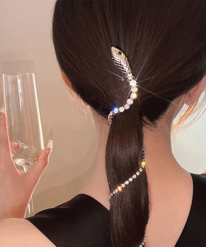 Gold Alloy Tassel Fine Zircon Hairpin Serpentine