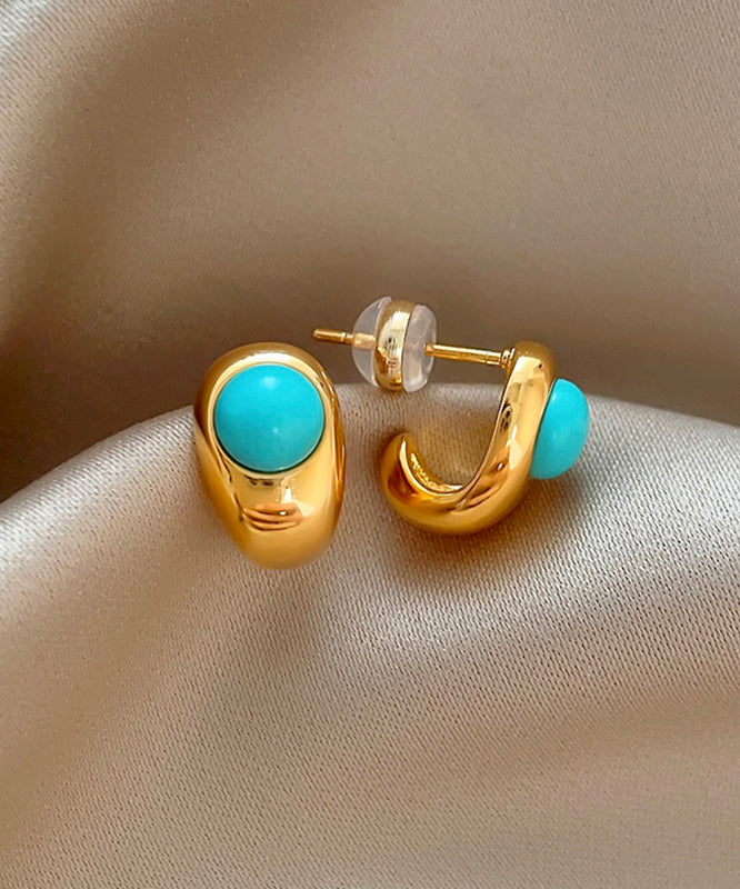Earrings Alloy C-Shaped Copper Stud Fine Gold Turquoise