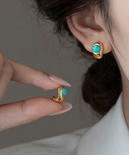 Earrings Alloy C-Shaped Copper Stud Fine Gold Turquoise
