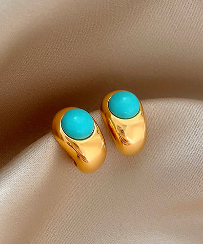 Earrings Alloy C-Shaped Copper Stud Fine Gold Turquoise