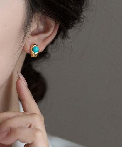 Earrings Alloy C-Shaped Copper Stud Fine Gold Turquoise