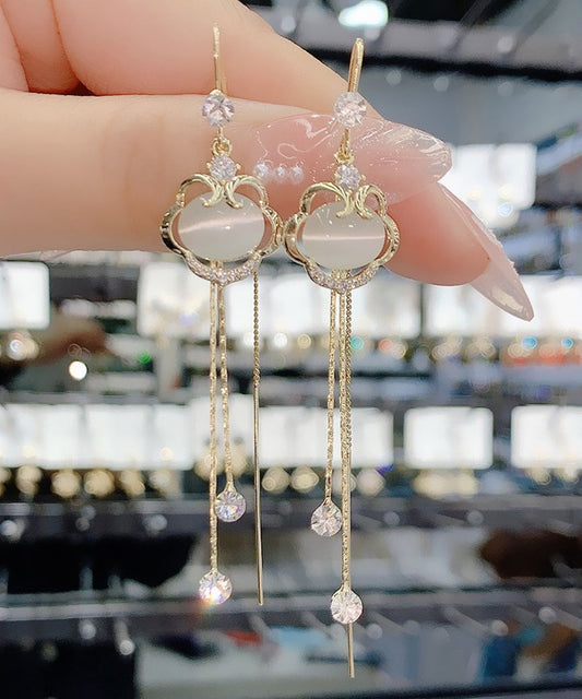 Fine Cat's Stone Drop Eye Gold Lock Zircon Safety Copper Tassel