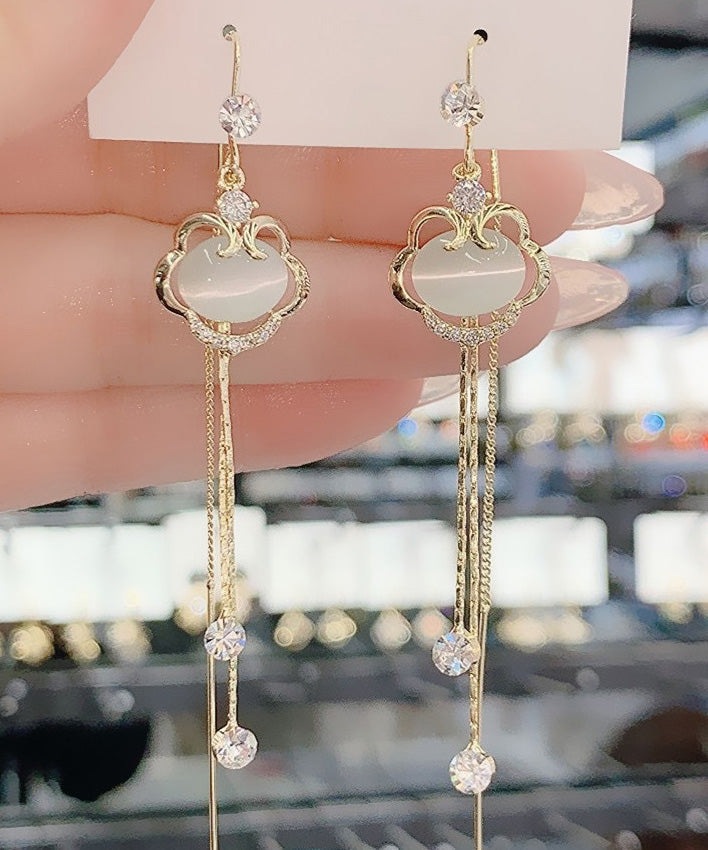 Fine Cat's Stone Drop Eye Gold Lock Zircon Safety Copper Tassel