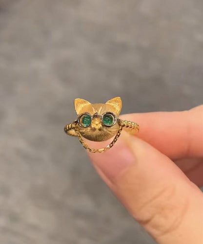 Fine Gold Sterling Silver Overgild Little Cats Rings YI017