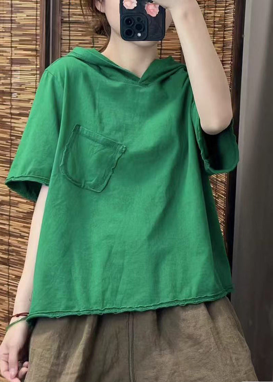 Cotton Fine Hooded Summer Tanks Pocket Green