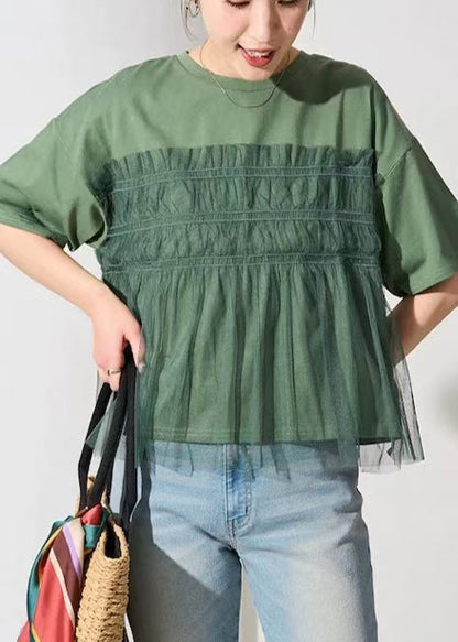 Tanks Fine Patchwork Oversized Summer Green Tulle