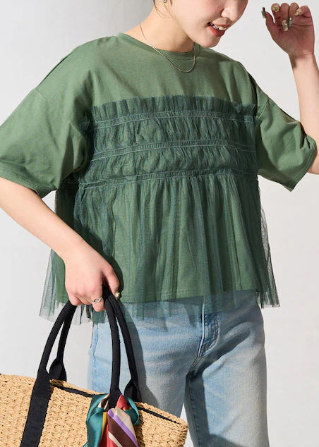 Tanks Fine Patchwork Oversized Summer Green Tulle