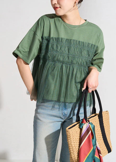 Green Summer Oversized Fine Tanks Tulle Patchwork