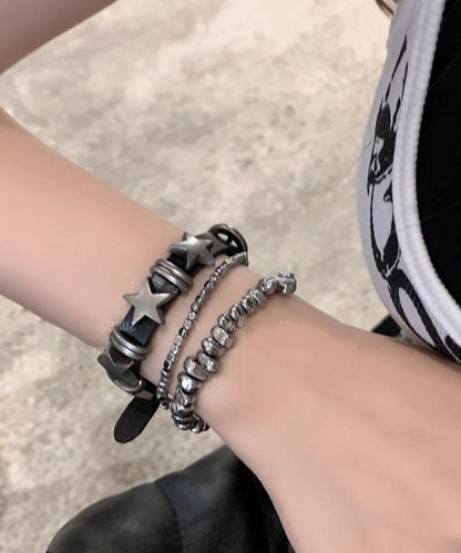 PU Star Fine Bracelet Grey Chain Alloy Set Three-Piece