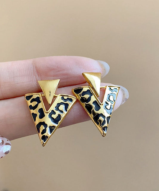 Fine Leopard Alloy Resin Drop Glaze Triangle Stud Earrings TX013