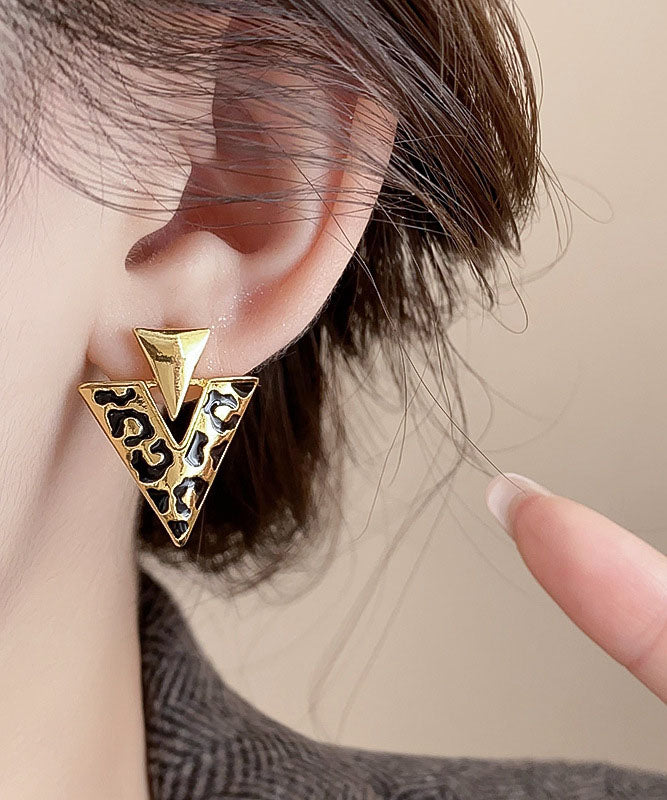 Fine Leopard Alloy Resin Drop Glaze Triangle Stud Earrings TX013