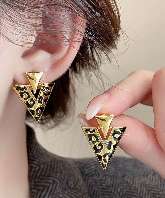 Fine Leopard Alloy Resin Drop Glaze Triangle Stud Earrings TX013