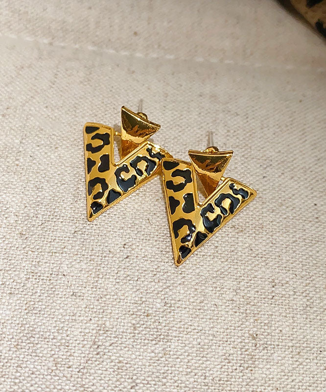 Fine Leopard Alloy Resin Drop Glaze Triangle Stud Earrings TX013