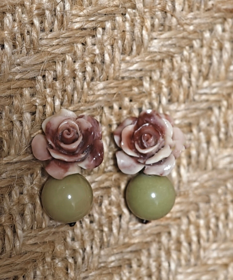 Copper Green Floral Earrings Light Fine Alloy Drop Dye Tie Shell