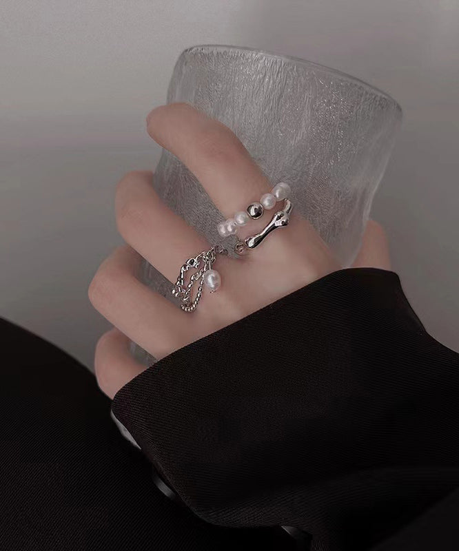 Pearl Metal Tassel Set Two-Piece Rings Fine