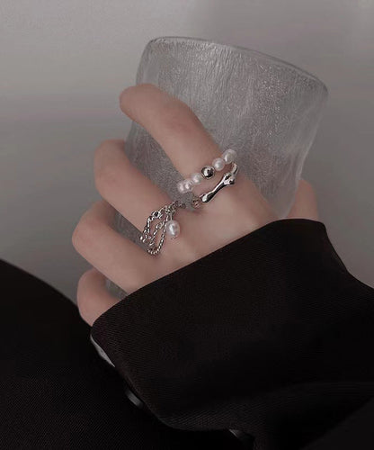 Pearl Metal Tassel Set Two-Piece Rings Fine