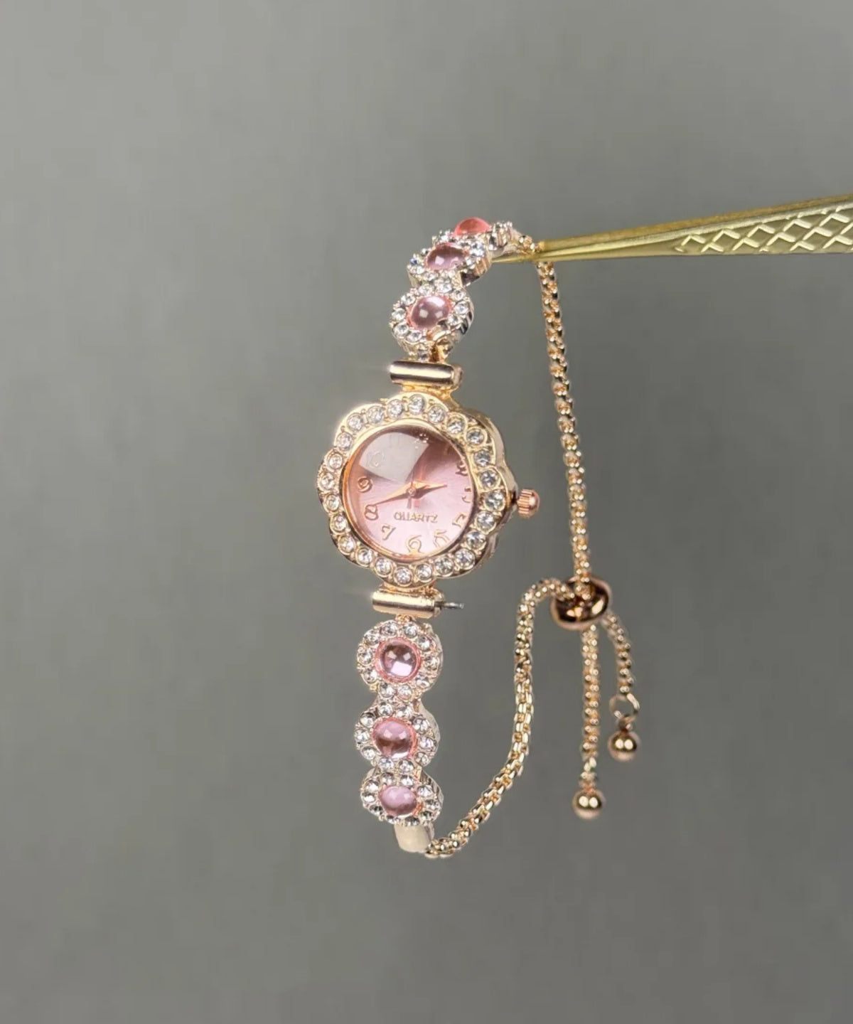 Gem Stone Pink Fine Crystal Alloy Watches Zircon Inlaid Sapphire