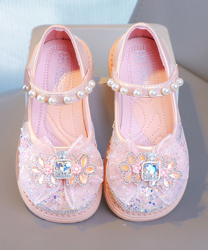 Buckle Shoes Fine Flat Zircon Girls Pearl Pink Strap Crystal