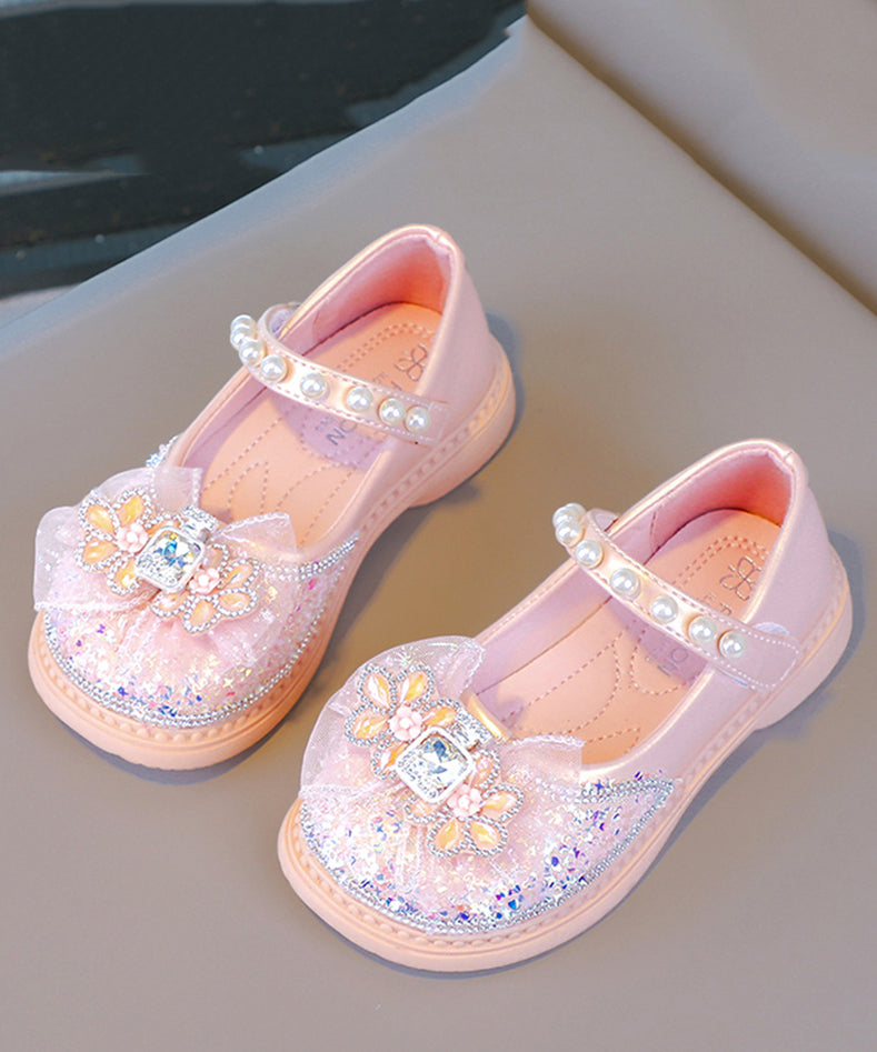 Buckle Shoes Fine Flat Zircon Girls Pearl Pink Strap Crystal