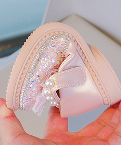 Buckle Shoes Fine Flat Zircon Girls Pearl Pink Strap Crystal