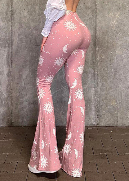 Fine Pink Tummy Control Print Flared Trousers Spring YP057