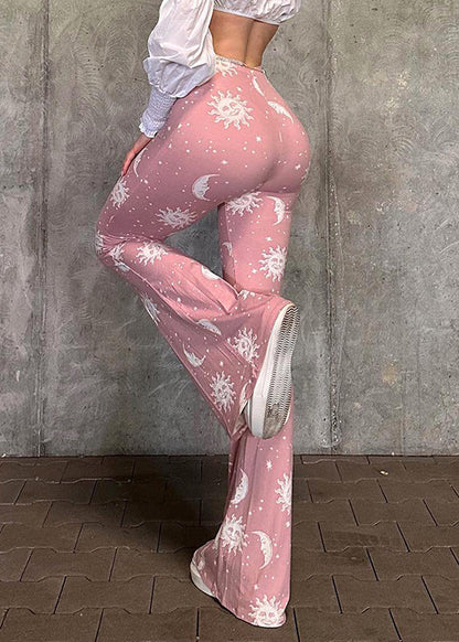 Fine Pink Tummy Control Print Flared Trousers Spring YP057