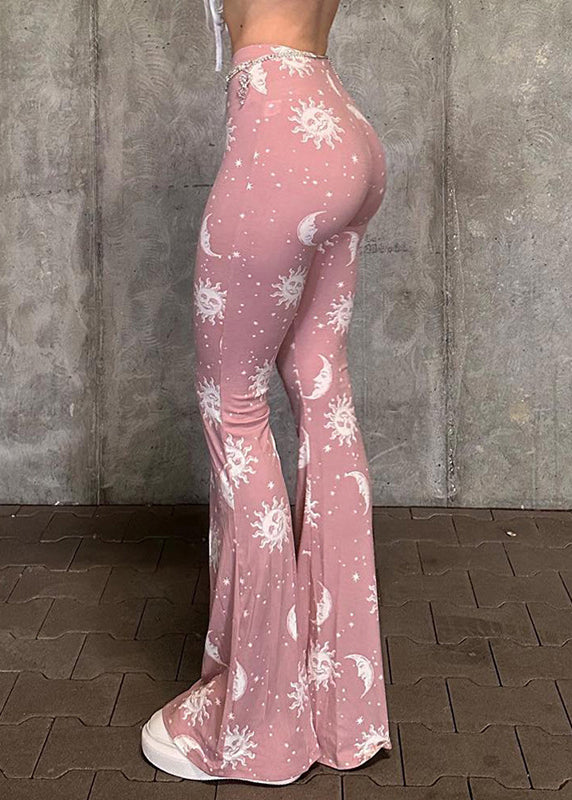 Fine Pink Tummy Control Print Flared Trousers Spring YP057