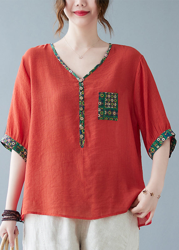 Print Half Sleeve Patchwork Fine Purple Top