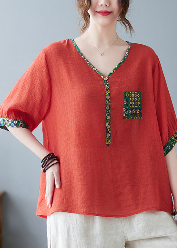 Print Half Sleeve Patchwork Fine Purple Top