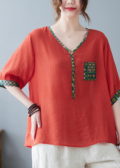 Print Half Sleeve Patchwork Fine Purple Top