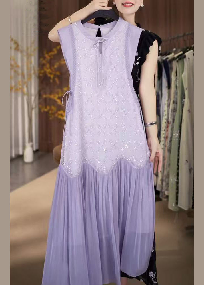 Up Chiffon Patchwork Sequins Lace Long Dress Fine Purple