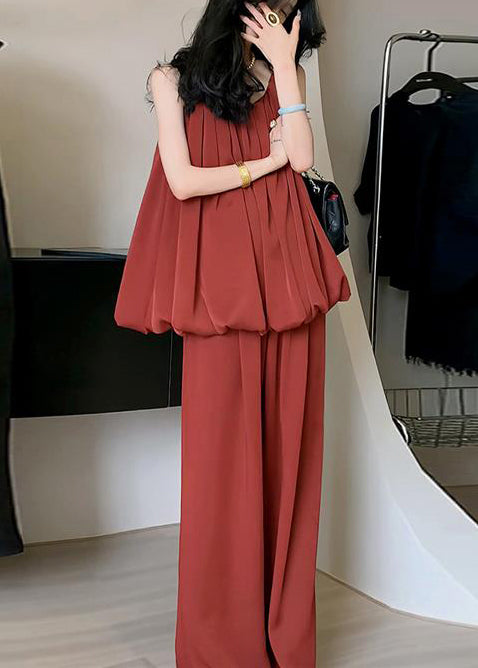 Outfits Shoulder Red Summer Ice Fine Set Piece Cold Silk Two