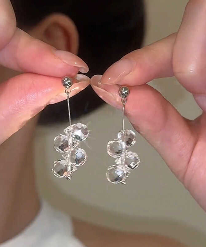 Tassel Ball Crystal Drop Silk Earrings Copper Fine