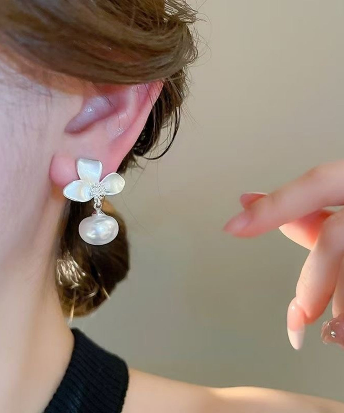 Pearl Drop Silk Fine Earrings Overgild Floral Copper