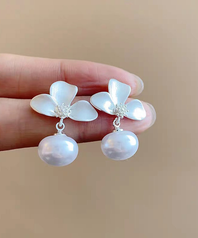 Pearl Drop Silk Fine Earrings Overgild Floral Copper