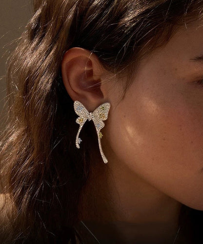 Butterfly Overgold Stud Fine Silk Copper Earrings Zircon