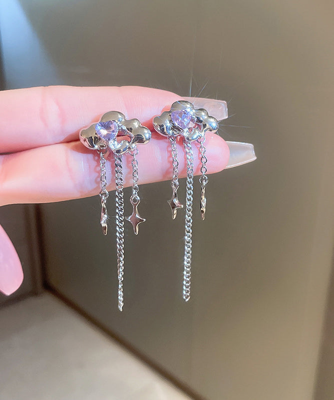 Copper Fine Drop Earrings Zircon Silk Water Tassel