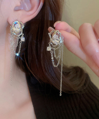 Copper Fine Drop Earrings Zircon Silk Water Tassel