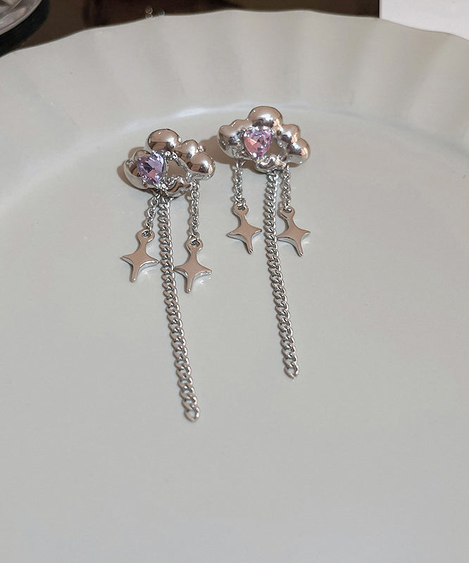 Copper Fine Drop Earrings Zircon Silk Water Tassel