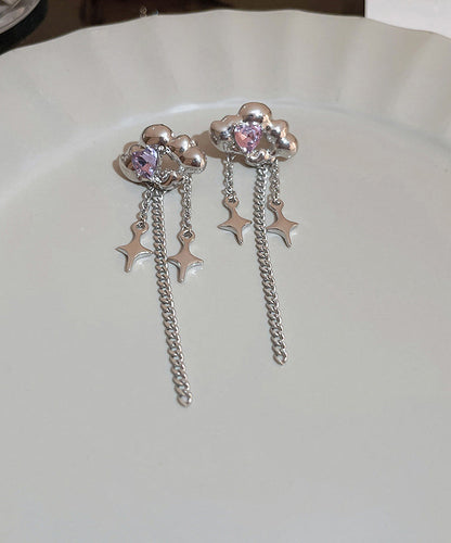 Copper Fine Drop Earrings Zircon Silk Water Tassel