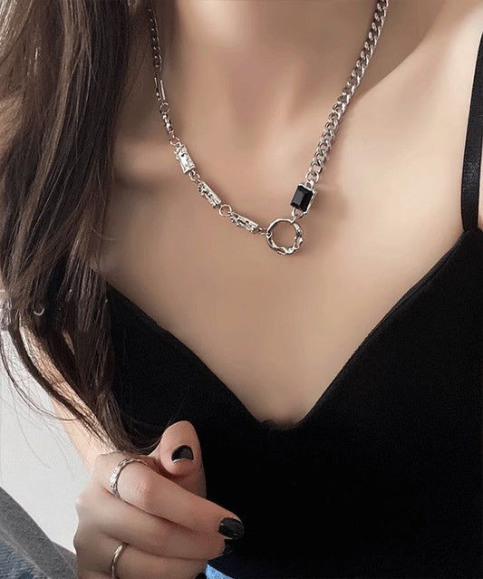Stainless Zircon Steel Silk Asymmetrical Fine Lariat Necklace