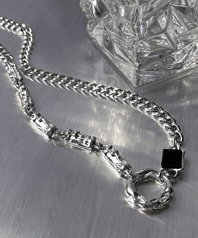 Stainless Zircon Steel Silk Asymmetrical Fine Lariat Necklace